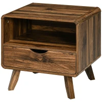 HOMCOM Nachttisch im Retrodesign, 1 Schublade, 1 Aufbewahrungsfach 50 cm x 40 cm x 50 cm Nussbraun(m-9)