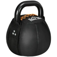 HOMCOM Kugelhantel, Kettlebell, 8 kg, flache Unterseite, Stahlgriff, Kunststoffkörper, schwarz, 20 x 20 x 24 cm(m-1)