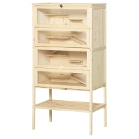 PawHut Hamsterkäfig aus Holz 5 Etagen Nagarium Nagerkäfig Kleintierkäfig mit Gitterdach Rampen, Holzkäfig Mäusekäfig groß Käfig für Hamster Zwerghamster 60 x 40 x 120 cm Naturholz(m-9)