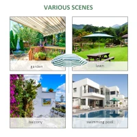 Outsunny 1.8m Beach Parasol Umbrella with Tilt Canopy, Lightweight Patio Garden Sunshade with 8 Ribs, Green & White Stripe(m-6)