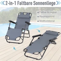 Outsunny Sonnenliege mit Kissen, Klappbare Strandliege, 2-Stufige Gartenliege , 2-in-1 Relaxliege, Metall + Oxfordstoff, Grau 118 x 60 x 80 cm(m-4)