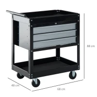 HOMCOM Carrello da Officina Professionale Cassettiera Portautensili in Lamiera, Nero, 68 x 46 x 88cm(m-3)