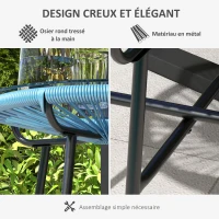 Outsunny Table basse ronde de jardin en résine aspect rotin métal et plateau verre trempé Ø 50 x 50H cm(m-5)