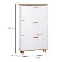 HOMCOM Narrow Shoe Cabinet, Slim Shoe Storage Cabinet with 3 Flip Drawers and Adjustable Shelves, 12 Pair of Shoes Organizer for Hallway, Entryway, White(m-3)