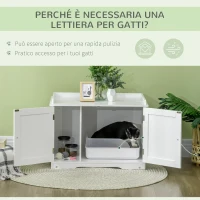 PawHut Mobile Lettiera per Gatti a 2 Ante con Divisorio Interno Regolabile, 86x48x52 cm, Bianco(m-7)
