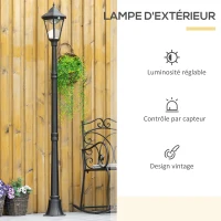 Outsunny Luminaire solaire extérieur lampadaire sur pied lampadaire classique LED en aluminium étanche ;uminosité réglable(m-6)