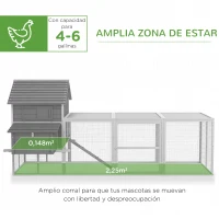 PawHut Gallinero de Madera 310,5x149,5x149cm Jaula para 4-6 Gallinas con 2 Ventanas Puertas Nido Bandeja Extraíble y Rampa Gris(m-4)