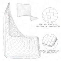 HOMCOM Set de 2 Porterías de Fútbol con Red y Balón para Niños y Adultos Juguete Deportivo para Exterior Jardín Acero y Poliéster 78x46x56 cm Blanco(m-5)