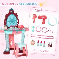 AIYAPLAY Tocador Infantil para +3 Años con Taburete Espejo Luz y Música Tocador de Maquillaje 57x34x76 cm Multicolor(m-5)