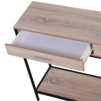 HOMCOM Console Table Worktop Bottom Shelf Home Two Drawer Industrial Minimal Style Oak Wood Tone Effect(m-7)
