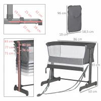 HOMCOM Cuna de Bebé 2 en 1 Cuna de Viaje Plegable con Altura y Patas Ajustables de 5 Niveles Convertible en Cama Bolsa de Transporte Hasta 9 kg 86x50x83 cm Gris(m-3)