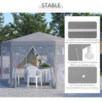 Outsunny Tonnelle barnum tente de réception hexagonale style cosy métal polyester gris(m-5)