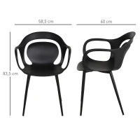 HOMCOM Lot de 2 chaises de Salle à Manger, Chaise de Cuisine, Design Simple Moderne, accoudoirs Dossier Ergonomique Confortable, Cadre PP, Pieds en métal, 58,5 x 60 x 83,5 cm, Noir(m-3)