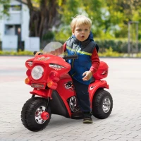 HOMCOM Moto Scooter électrique pour Enfants 2 ans modèle Policier 6 V 3 Km/h Fonctions Lumineuses et sonores Top Case Rouge(m-2)