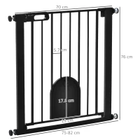 PawHut Dog Gate with Cat Flap Pet Safety Gate Barrier, Stair Pressure Fit, Auto Close, Double Locking, for Doorways, Hallways, 75-82 cm Black(m-3)