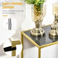 HOMCOM Modern Console Table, Tempered Glass Top Sofa Table with Steel Frame Adjustable Feet for Living Room, Hallway, Black(m-6)