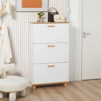 HOMCOM Narrow Shoe Cabinet, Slim Shoe Storage Cabinet with 3 Flip Drawers and Adjustable Shelves, 12 Pair of Shoes Organizer for Hallway, Entryway, White(m-10)