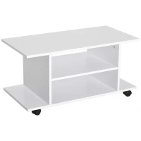 HOMCOM Meuble TV avec roulettes pivotantes, banc TV en bois avec étagères, support télé pour télévision jusqu'à 42 pouces, style contemporain pour salon chambre et bureau, 80 x 40 x 40 cm, blanc(m-10)