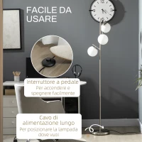HOMCOM Lampada da Terra Moderna con 3 Punti Luce in Acciaio e Vetro, Ø27x159 cm, Argento(m-5)