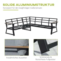 Outsunny Gartenmöbel-Set für 4 Personen, Gartenmöbel, 1 Ecksofa und 1 Couchtisch, Aluminium Schwarz + Grau(m-6)