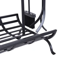 Outsunny Porte bûches - Range bûches Serviteur de cheminée - Multi Accessoires dim. 45L x 40l x 78H cm métal Noir(m-9)