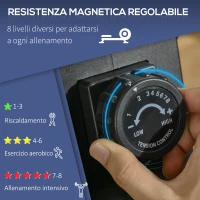 HOMCOM Vogatore Professionale per Casa con 8 Livelli di Resistenza Magnetica, Ruote e Monitor Digitale, Vogatore Pieghevole in Acciaio e ABS, 180x48x60cm, Nero e Grigio(m-4)