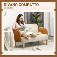 HOMCOM Divano 2 Posti Stile Nordico in Tessuto Effetto Velluto e Legno, 138x73x74 cm, Crema e Arancione(m-7)
