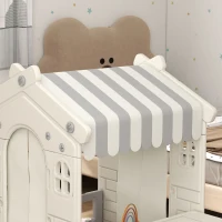 AIYAPLAY Kinder-Spielhaus mit dekorierten Fenstern, gewölbten Türen, Servierstation, 108x80x111 cm, Creme(m-9)