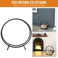 Outsunny Portalegna in Metallo per Interni ed Esterni per Camino, Porta Legna da Interno con Forma a Cesto, 45x29.5x47cm, Nero(m-6)