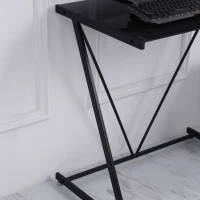 HOMCOM Escritorio Mesa de Ordenador 80x50x75 cm con Encimera de Vidrio Templado y Patas de Metal Carga 80 kg Estilo Moderno para Oficina Estudio Dormitorio Negro(m-8)
