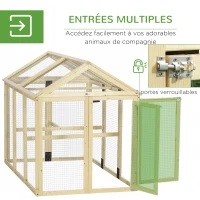 PawHut Enclos poulailler en bois cage à poules parc grillagé 140 x 88,5 x 106 cm naturel(m-5)