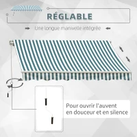 HOMCOM Store Banne Auvent Manuel de Jardin terrasse Store Angle Réglable Aluminium Retractable 4L x 3l m Vert et Blanc(m-4)