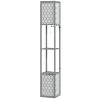 HOMCOM Floor Lamp with Shelves, Dual Light, Modern Tall Standing Lamps, with Pull Chain Switch (Bulb not Included), Light Grey(m-11)