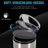 HOMCOM 30L Mülleimer Treteimer aus Edelstahl, Abfalleimer mit Inneneimer, Müllbehälter mit Deckel und Fußpedal, für Wohnzimmer, Büro, Ø29,2 x 62,5 cm(m-6)