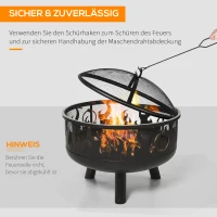 Outsunny 2-in-1 Feuerschale Feuerkorb Feuerstelle mit Funkenschutz Grillrost Garten BBQ Schwarz Ø61,5 x 52H cm(m-5)