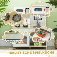 AIYAPLAY Spielküchen-Set, Kinderküche zum Spielen mit Mikrowelle, Herd und Backofen, Kochutensilien, MDF, Edelstahl, Blau(m-4)