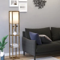 HOMCOM Lámpara de Pie con 3 Estantes de Almacenaje para Bombilla E27 Potencia Máx. 40W para Salón 26x26x160 cm Marrón Rústico(m-7)