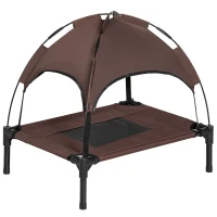 PawHut Cama Elevada para Mascotas con Toldo Extraíble Tela Transpirable para Interior y Exterior 61x46x62 cm Marrón(m-1)
