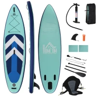 HOMCOM 10.5' x 32" x 6" Inflatable Stand Up Paddle Board, Non-Slip & Ultra-Light Deck SUP with Kayak Seat, Pump, Backpack Bag, and Three Bottom Fins, for Youth Adults Beginner(m-1)