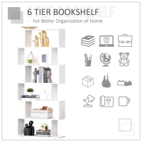 HOMCOM S Shape Wooden 6-tier Bookshelf Open Concept Bookcase Storage Display Unit for Home Office Living Room, White(m-5)