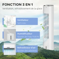 HOMCOM Rafraîchisseur d'air/ventilateur colonne/humidificateur/purificateur 4 en 1 - oscillant - timer, 3 modes, 3 vitesses - télécommande réservoir 5L avec 4 blocs réfrigérants(m-6)
