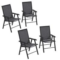 Outsunny Set of 4 Folding Garden Chairs, Metal Frame Garden Chairs Outdoor Patio Park Dining Seat with Breathable Mesh Seat, Dark Grey(m-1)
