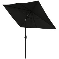 Outsunny 2 x 3(m) Garden Parasol Umbrella, Rectangular Outdoor Market Umbrella Sun Shade with Crank & Push Button Tilt, 6 Ribs, Aluminium Pole, Black(m-11)