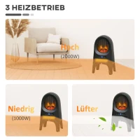 HOMCOM Elektroheizung, 3 Modi, 10-49° C, mit Fernbedienung, LED-Flammen, freistehend, schwarz, 33,7 x 25,5 x 60,4cm(m-8)