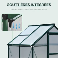 Outsunny Serre de jardin polycarbonate 190 x 132 x 201 cm résistant aux UV 30+ fondation renforcé gouttière vert foncé(m-7)