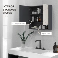 kleankin Bathroom Mirror Cabinet, Wall Mounted Bathroom Storage Cupboard with Adjustable Shelves, 55W x 17D x 55Hcm, Light Grey(m-4)