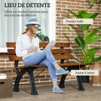 Outsunny Banc de jardin extérieur 2 places en aluminium et lattes de bois, dim. 120L x 57l x 70H cm(m-4)