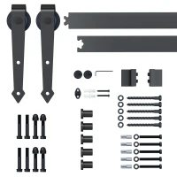HOMCOM 6.6FT/200cm Black Sliding Door Kit for Single Barn Door, Antique Sliding Barn Door Hardware Kit with J Shape Hanger(m-4)