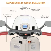 HOMCOM Moto Elettrica per Bambini con Licenza Ufficiale Vespa, 2 Rotelle, Luci e Suoni, 108x49x75 cm, Bianca(m-7)