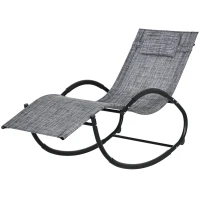 Outsunny Chaise longue à bascule avec tétière utilisation extérieure intérieure gris chiné(m-1)